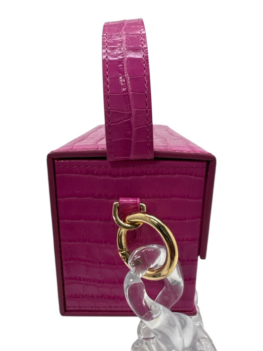 L' Afshar Pink & Clear Leather Croc Embossed Square Clear Chain Top Handle Bag Pink & Clear / Mini