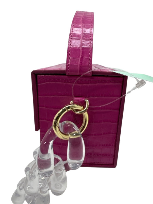 L' Afshar Pink & Clear Leather Croc Embossed Square Clear Chain Top Handle Bag Pink & Clear / Mini
