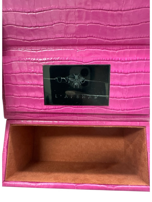 L' Afshar Pink & Clear Leather Croc Embossed Square Clear Chain Top Handle Bag Pink & Clear / Mini