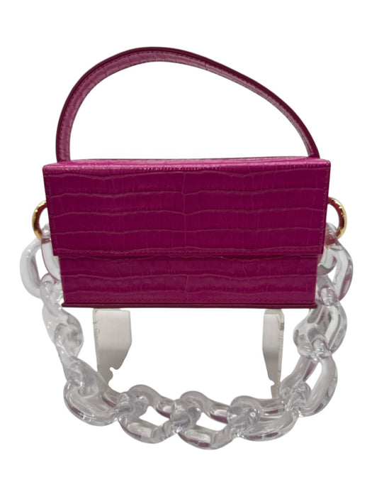 L' Afshar Pink & Clear Leather Croc Embossed Square Clear Chain Top Handle Bag Pink & Clear / Mini