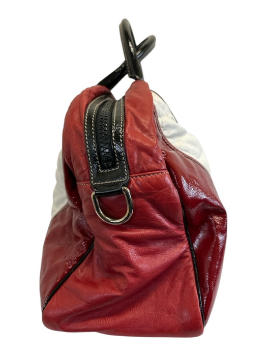 Gucci Red, Cream & Black Leather Patent Rolled Top Handles Bag Red, Cream & Black