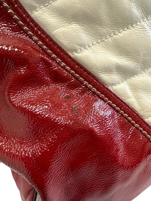 Gucci Red, Cream & Black Leather Patent Rolled Top Handles Bag Red, Cream & Black