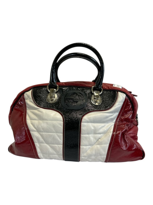Gucci Red, Cream & Black Leather Patent Rolled Top Handles Bag Red, Cream & Black