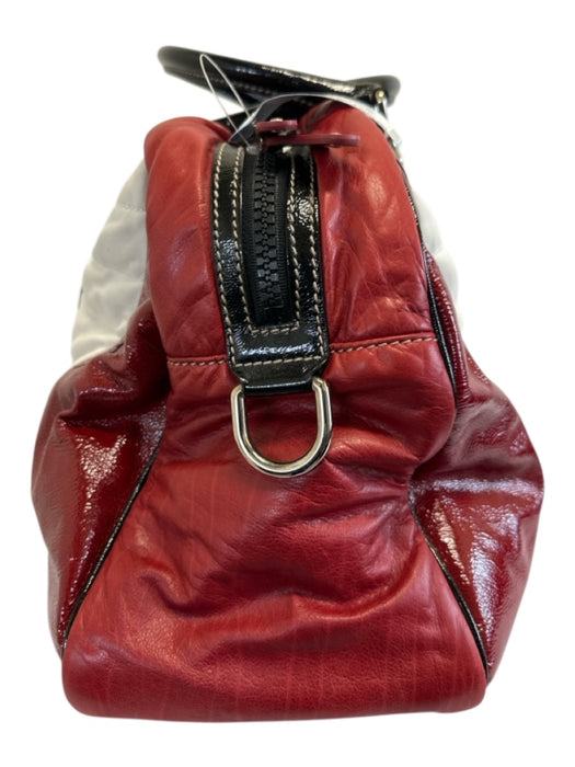Gucci Red, Cream & Black Leather Patent Rolled Top Handles Bag Red, Cream & Black