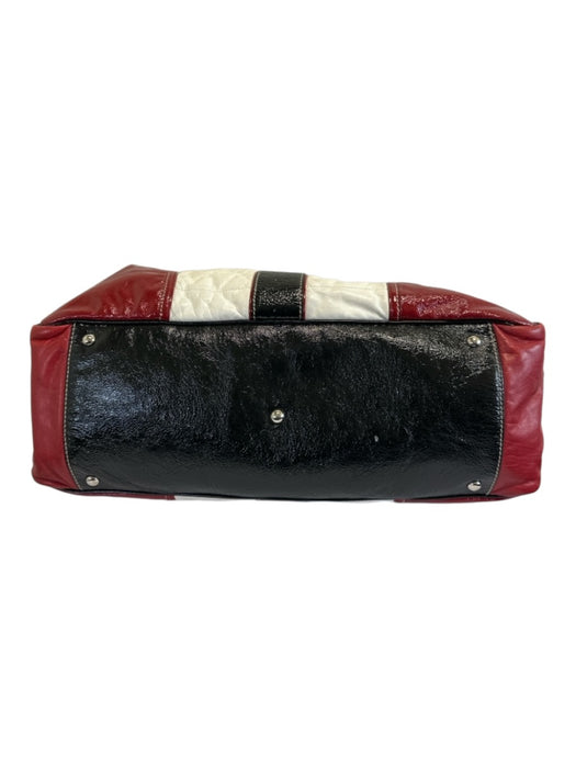 Gucci Red, Cream & Black Leather Patent Rolled Top Handles Bag Red, Cream & Black