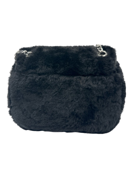 Michael Michael Kors Black Leather Shearling Silver Hardware Shoulder Bag Bag Black