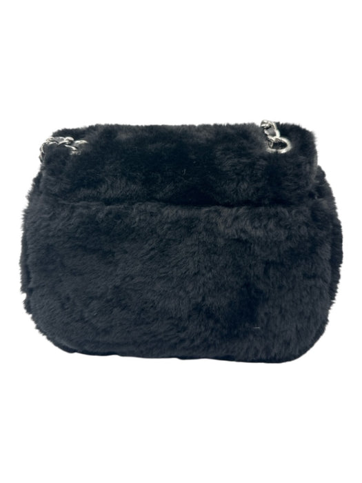 Michael Michael Kors Black Leather Shearling Silver Hardware Shoulder Bag Bag Black