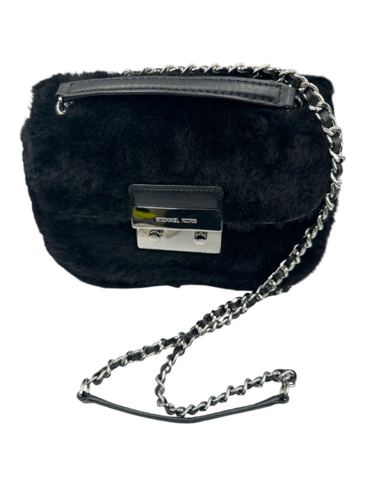 Michael Michael Kors Black Leather Shearling Silver Hardware Shoulder Bag Bag Black