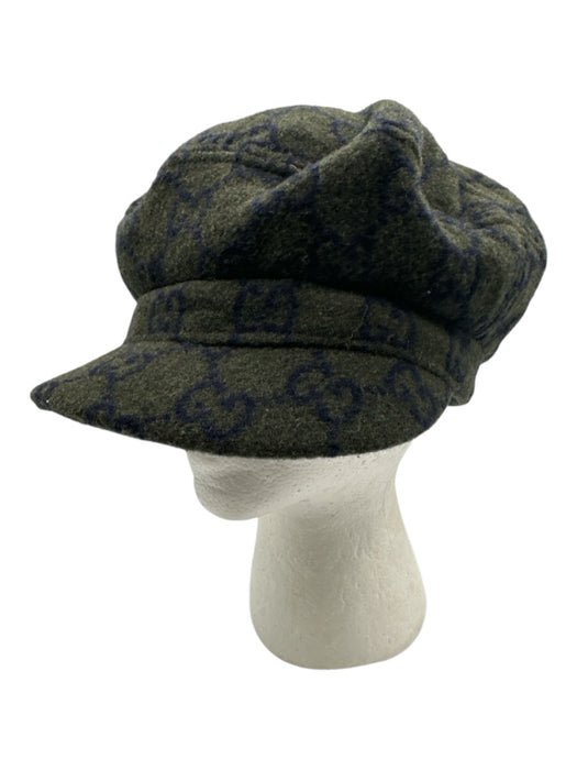 Gucci Green & Blue Wool Blend Monogram Newsboy Hat Green & Blue / S
