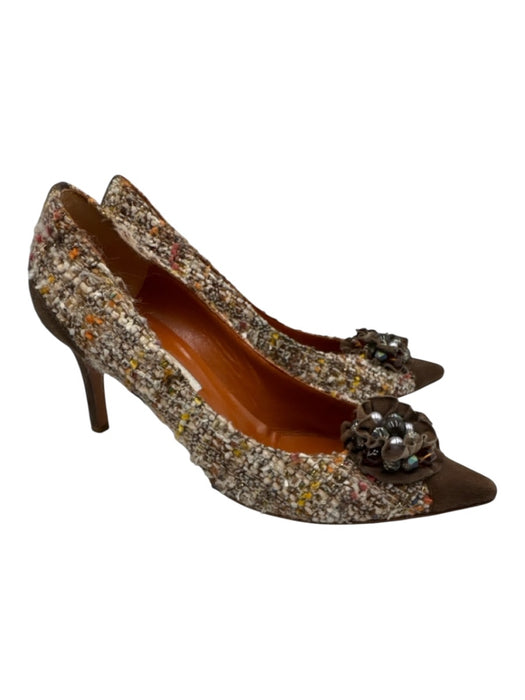 Moschino Shoe Size 36 Brown & Multi Leather Tweed Pointed Toe Pumps Brown & Multi / 36