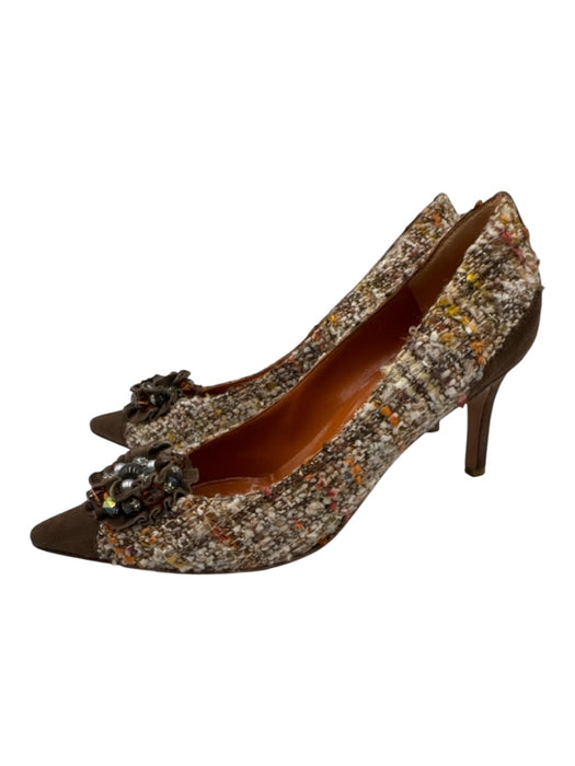 Moschino Shoe Size 36 Brown & Multi Leather Tweed Pointed Toe Pumps Brown & Multi / 36