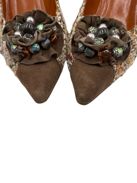 Moschino Shoe Size 36 Brown & Multi Leather Tweed Pointed Toe Pumps Brown & Multi / 36