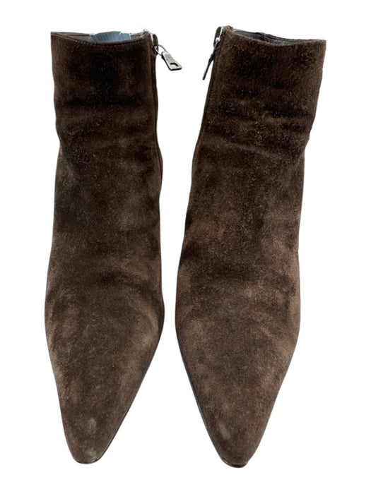 Prada Shoe Size 35.5 Brown Leather Suede Pointed Toe Kitten Heel Booties Brown / 35.5