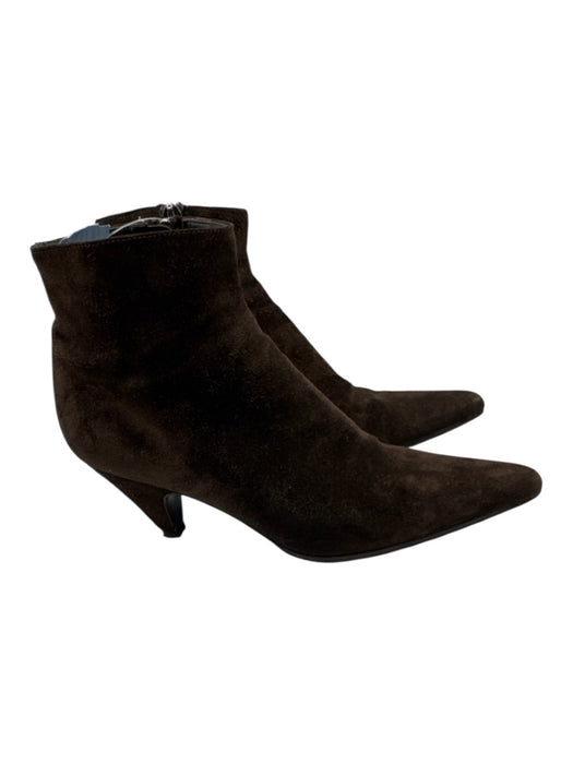 Prada Shoe Size 35.5 Brown Leather Suede Pointed Toe Kitten Heel Booties Brown / 35.5
