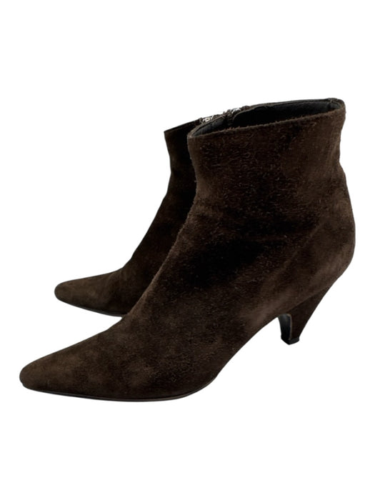 Prada Shoe Size 35.5 Brown Leather Suede Pointed Toe Kitten Heel Booties Brown / 35.5