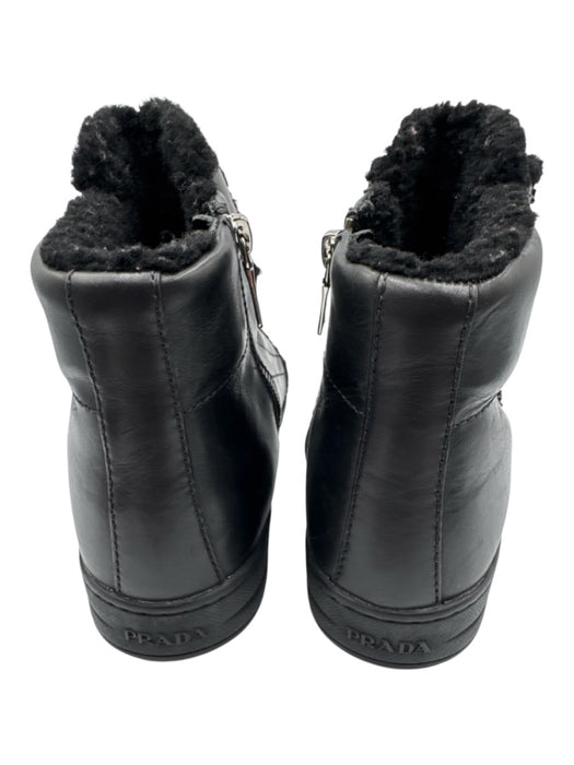 Prada Sport Shoe Size 36 Black Leather Fur lined Side Zip Sneakers Black / 36