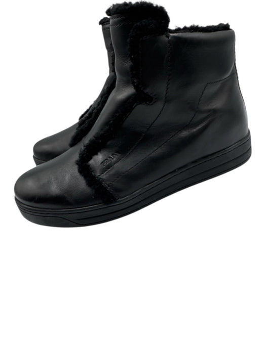 Prada Sport Shoe Size 36 Black Leather Fur lined Side Zip Sneakers Black / 36