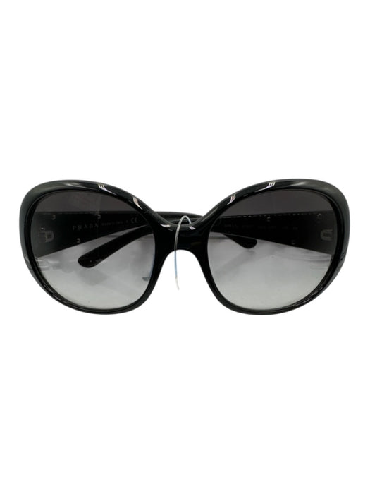 Prada AS IS Black Acetate Oversized butterfly round cc logo Sunglasses Black