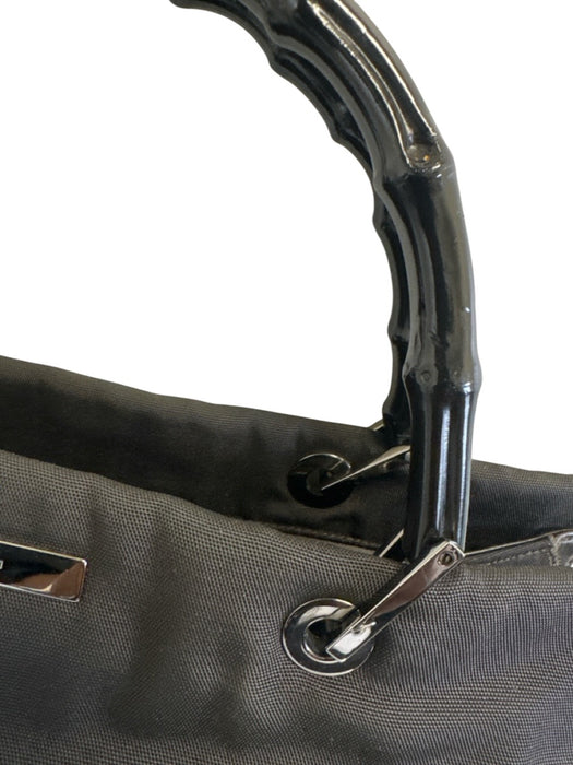 Gucci Black Nylon Tote Bamboo Handle Bag Black / Small