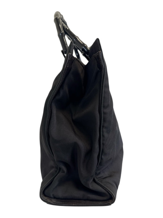 Gucci Black Nylon Tote Bamboo Handle Bag Black / Small