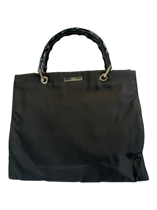 Gucci Black Nylon Tote Bamboo Handle Bag Black / Small