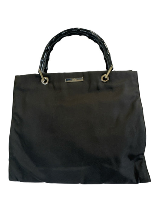 Gucci Black Nylon Tote Bamboo Handle Bag Black / Small