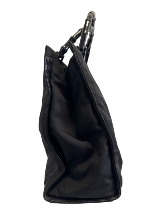Gucci Black Nylon Tote Bamboo Handle Bag Black / Small