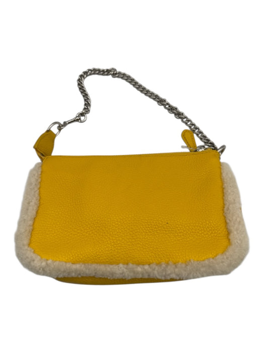 Coach Yellow Leather Shoulder Bag Chain Fur Detail Bag Yellow / Small
