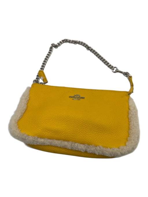 Coach Yellow Leather Shoulder Bag Chain Fur Detail Bag Yellow / Small