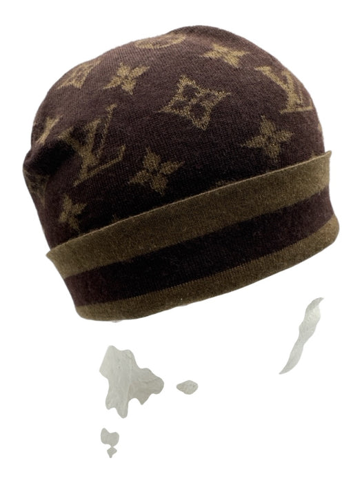 Louis Vuitton Brown and gold Cashmere & Silk Beanie Monogram Foldover Hat Brown and gold / Small