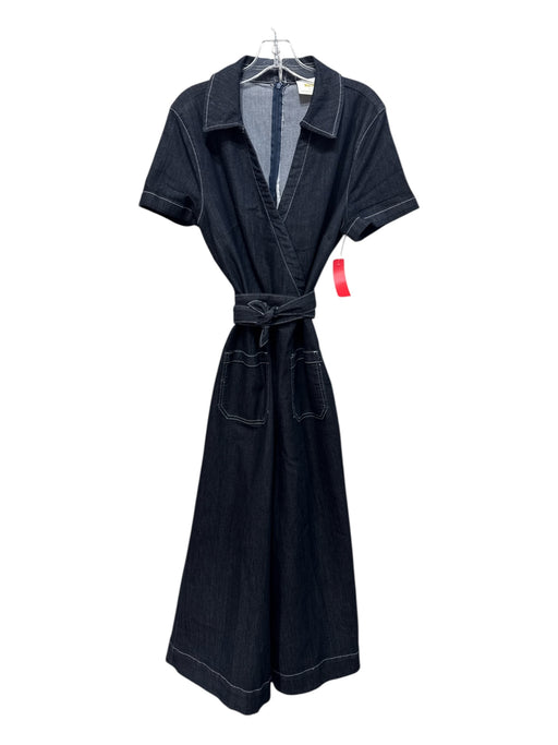 Maeve Size 14 Dark Wash Cotton Contrast Stitching Front Pockets Jumpsuit Dark Wash / 14