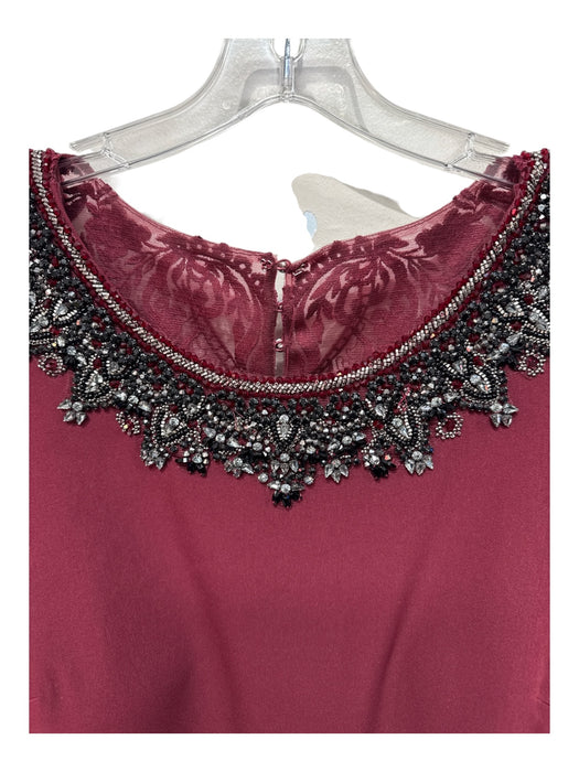 Badgley Mischka Size 16 Maroon Polyester Lace Mesh Trim Sleeveless Gown Maroon / 16