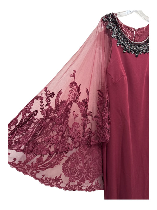 Badgley Mischka Size 16 Maroon Polyester Lace Mesh Trim Sleeveless Gown Maroon / 16