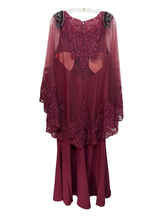 Badgley Mischka Size 16 Maroon Polyester Lace Mesh Trim Sleeveless Gown Maroon / 16
