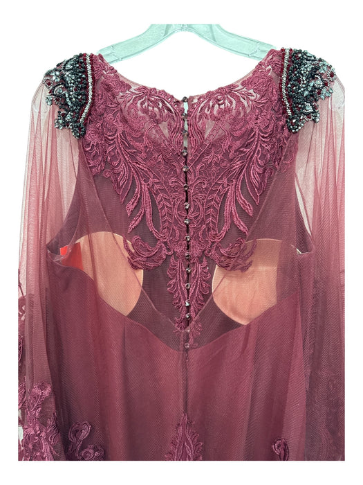 Badgley Mischka Size 16 Maroon Polyester Lace Mesh Trim Sleeveless Gown Maroon / 16
