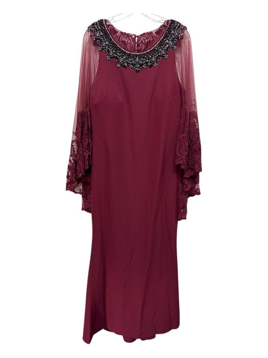 Badgley Mischka Size 16 Maroon Polyester Lace Mesh Trim Sleeveless Gown Maroon / 16
