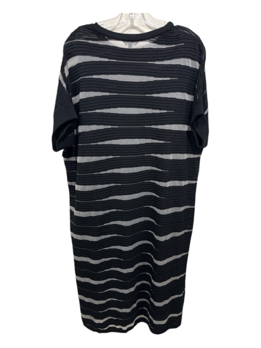 Misook Size L Black & White Rayon & Polyester Mesh Detail Knit Pleated Dress Black & White / L