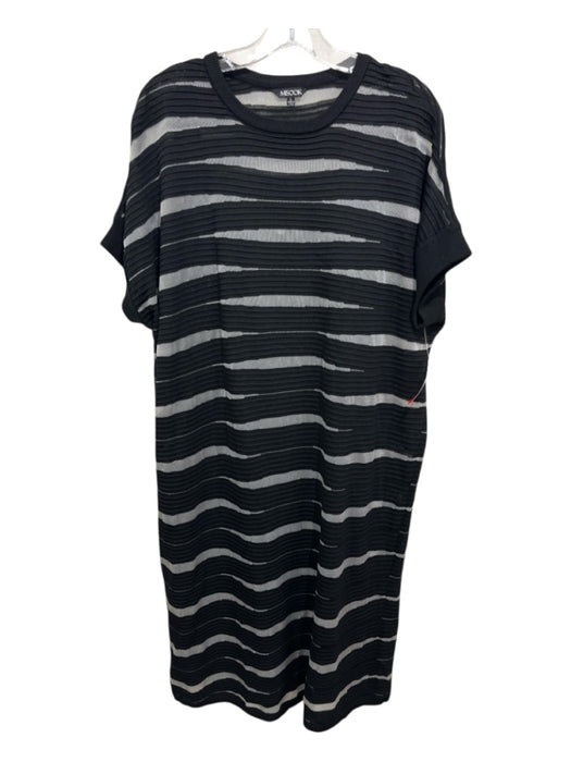 Misook Size L Black & White Rayon & Polyester Mesh Detail Knit Pleated Dress Black & White / L