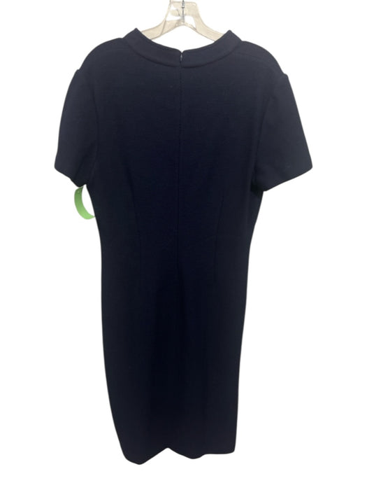 St John Caviar Size 10 Navy Blue Wool Blend U Neck Short Sleeve Below knee Dress Navy Blue / 10