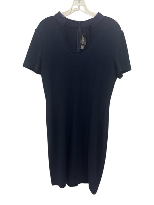 St John Caviar Size 10 Navy Blue Wool Blend U Neck Short Sleeve Below knee Dress Navy Blue / 10