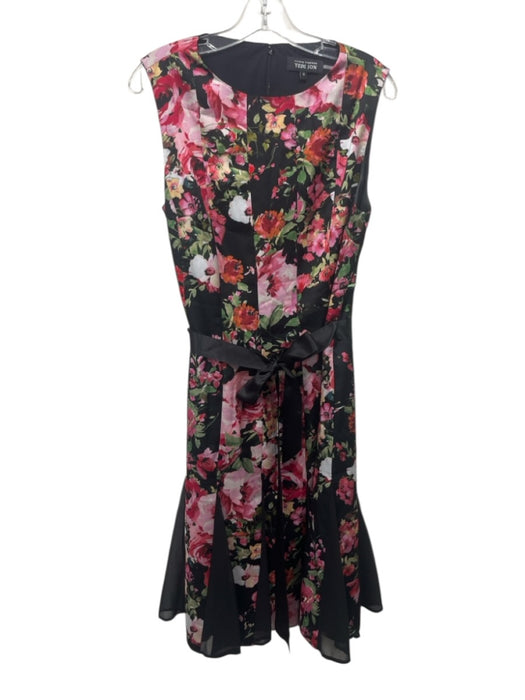Rickie Freeman for Teri Jon Size 14 Pink, Green, Black Polyester Floral Dress Pink, Green, Black / 14