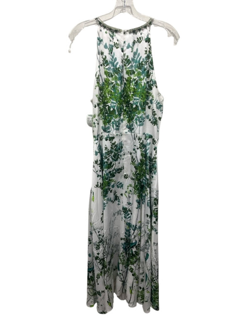 Rickie Freeman for Teri Jon Size 16 White & Green Polyester Gathered Leaves Gown White & Green / 16