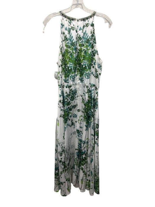 Rickie Freeman for Teri Jon Size 16 White & Green Polyester Gathered Leaves Gown White & Green / 16