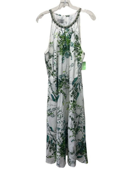 Rickie Freeman for Teri Jon Size 16 White & Green Polyester Gathered Leaves Gown White & Green / 16