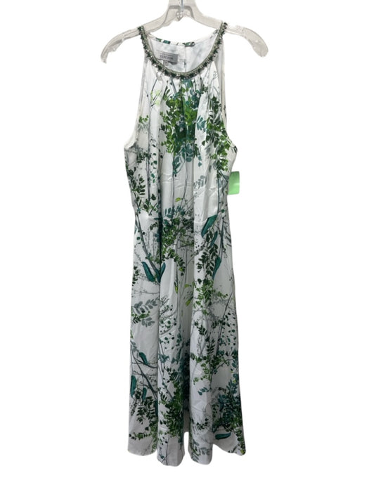Rickie Freeman for Teri Jon Size 16 White & Green Polyester Gathered Leaves Gown White & Green / 16