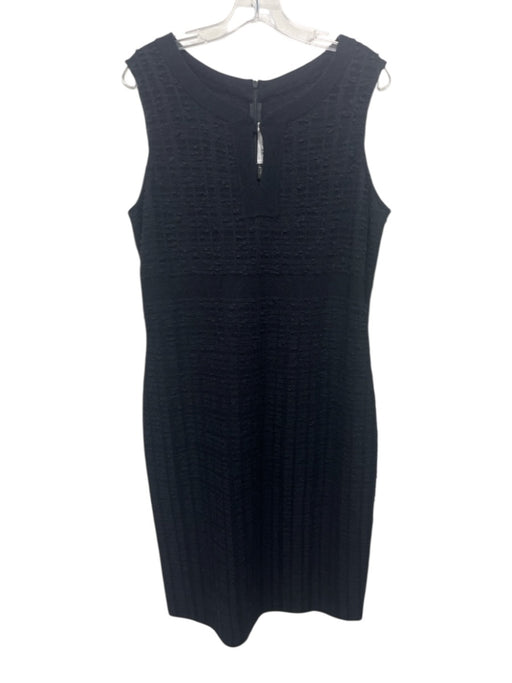 St John Size 12 Black Wool Blend Tweed Sleeveless Keyhole Knee length Dress Black / 12