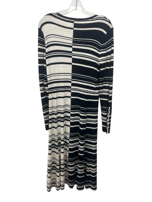 St John Size L Black & Cream Wool Ribbed Knit Mixed Stripes Long Sleeve Dress Black & Cream / L