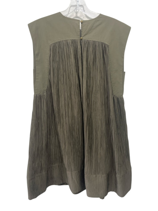 Anthropologie Size S Olive Green Polyester Plisse Fabric Block Sleeveless Dress Olive Green / S
