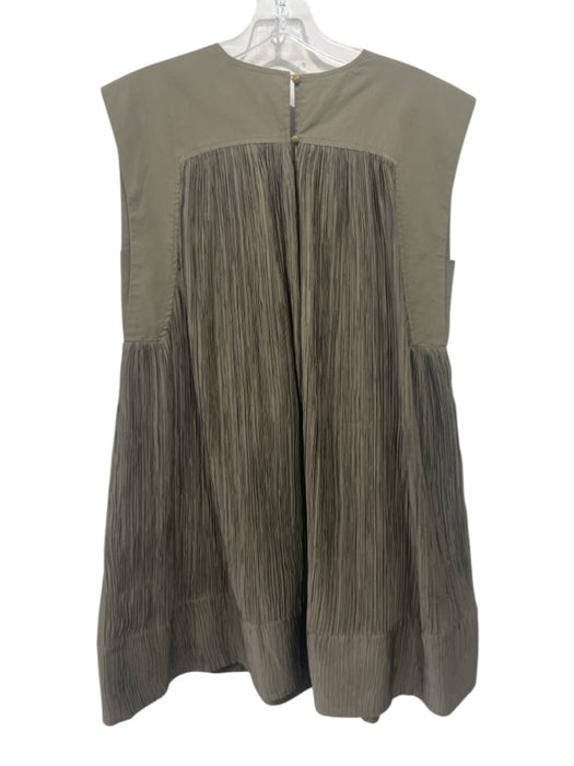 Anthropologie Size S Olive Green Polyester Plisse Fabric Block Sleeveless Dress Olive Green / S