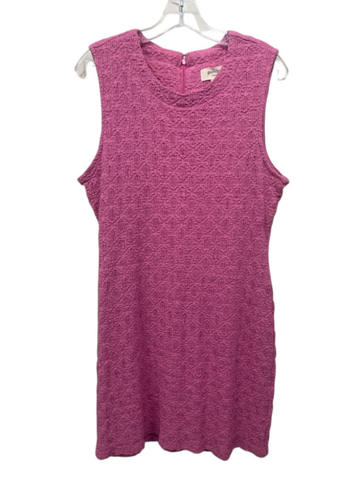 Porridge Size L Pink Cotton Blend Textured Knee Length Sleeveless Shift Dress Pink / L